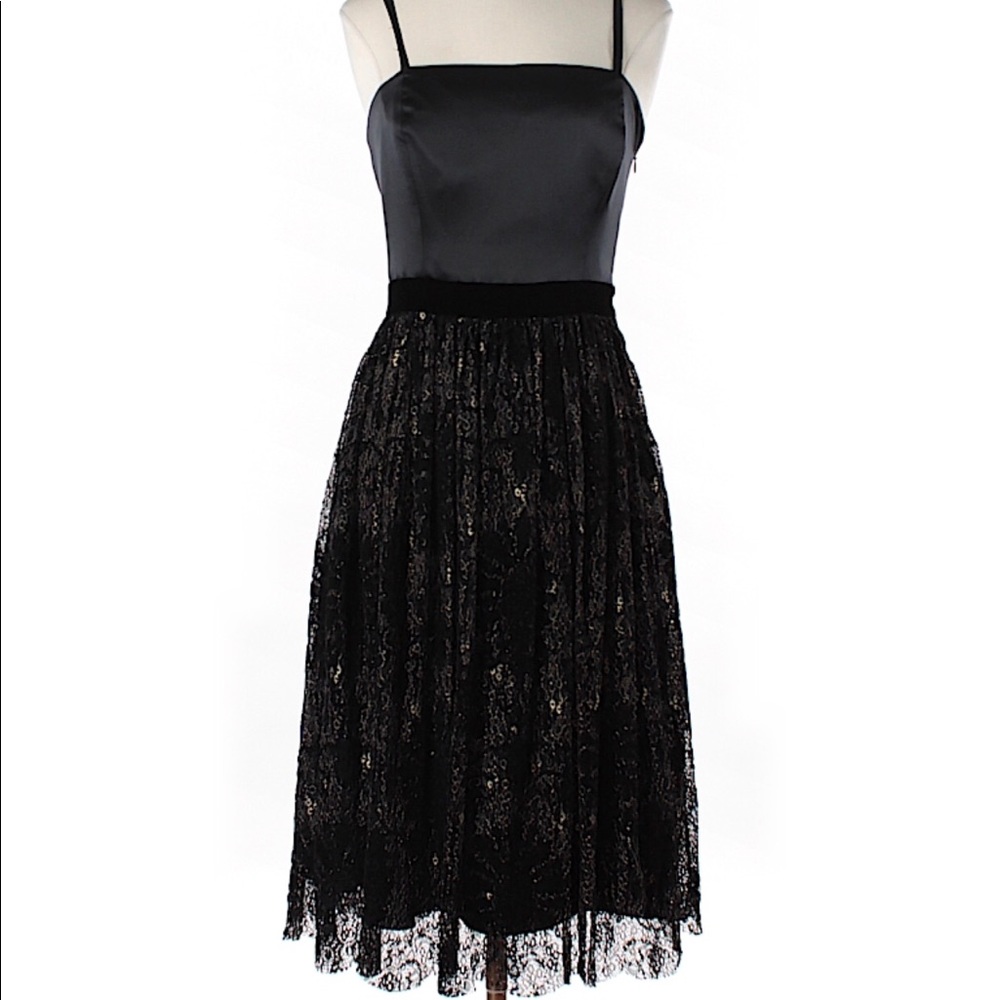 Tahari size 2 black and gold strapless dress